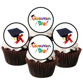 Graduation Edible PREMIUM THICKNESS SWEETENED VANILLA, Wafer Rice Paper Cupcake Toppers/Decorations