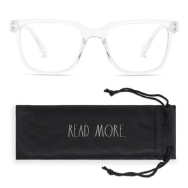 Rae Dunn "VELMA Blue Light Blocking Reading Glasses w/READ MORE Signature Font Microfiber Case (Crystal Clear, 2.0)