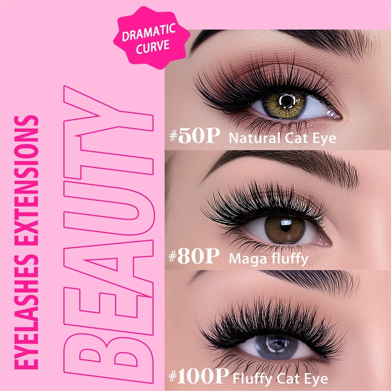 PURELEOR Cluster Lashes 50D Curl Individual Clusters Lash Mega Volume