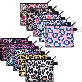 Boao 10 Pieces Small Coin Purse for Women Bulk Boho Change Purse Mini Pouches Wallet Coin Bag with Zipper for Women Girls (Leopard Print, 4.52 x 3.74 Inch)