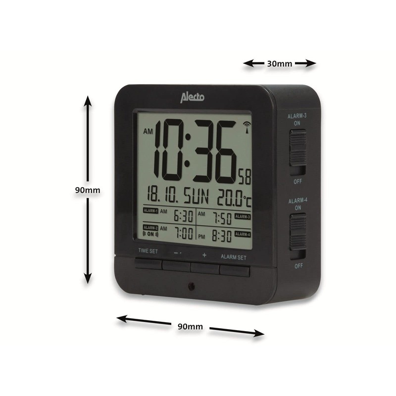 Alecto AK-20 Radio-Controlled Alarm Clock with Thermometer 2 Alarm Times