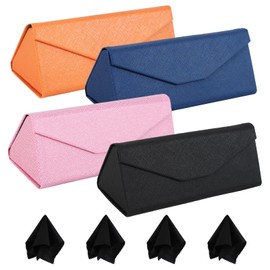 Roran Glasses Case 4 Pack with Cleaning Cloths, Foldable Sunglasses Case For Women Man, Magnetic Folding Glasses Case (Multicolor)