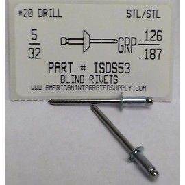 AmericanIntegratedSupply.com 5/32 BLIND RIVET DOMED HEAD .126-.187 GRIP STEEL RIVET STEEL MANDREL (1000)
