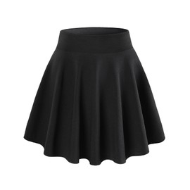 DJT Fashion Skater Miniskirt with Shorts for Women and Girls, Basic, Plain, Stretchy - black Plain, size: s
