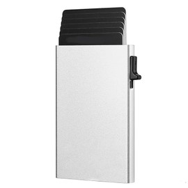 Coafiy Slim Aluminum Card Holder Wallet for Men, RFID Blocking Minimalist Metal Pop Up Wallet, Holds 7+ Cards (Silvery)