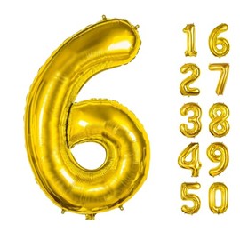 40 Inch Number Balloons 6 Gold Big Giant Jumbo Number Foil Mylar Balloons for 6th Birthday Party Supplies Anniversary Events Decorations (Gold-6)