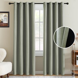 H.VERSAILTEX 95% Blackout Linen Curtains 84 Inches Long for Bedroom/Living Room Thermal Insulated Grommet Curtain Drapes Primitive Textured Burlap Effect Window Drapes 1 Panel - Heather Sage