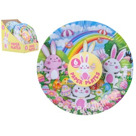 PMS Pack of 6 Easter Paper Plates Bunny Rabbit (23cm) - Festive Tableware for Easter Celebrations, Easter party decoration, Rabbit bunny paper, Multicolor