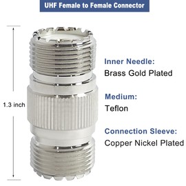DUOGIMZ 2-Pack UHF PL259 Female to Female Adapter Low Loss UHF SO239 Female Coaxial Connectors 2PCS