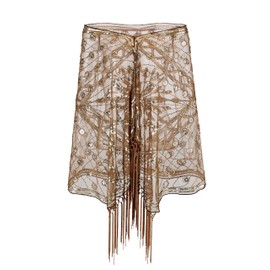 Metme Women's 1920s Scarf Wraps Sequin Deco Fringed Wedding Cape Evening Shawl Vintage Prom (Coffee Gold)