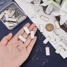UNICRAFTALE About 30 Sets 10x25mm Blank Rectangle Dangle Earring Earring Hooks with Bezels Pendant Trays Stainless Steel Earring with Rectangle Glass Cabochons for DIY Earring Jewelry Making