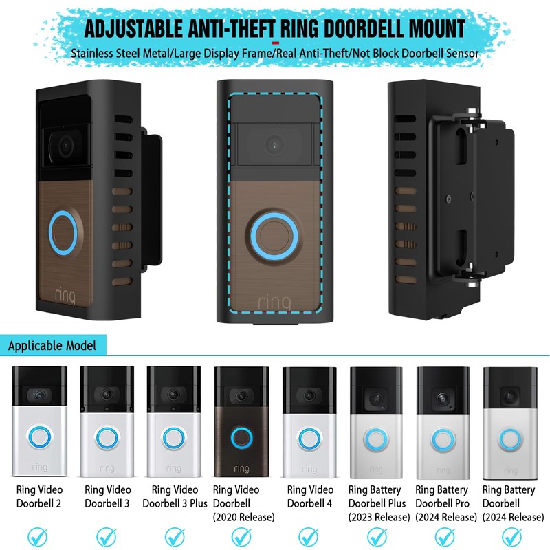 Anti-Theft Doorbell Mount with Adjustable Angle(45-135 Degrees),Upgraded Steel Metal Bracket
