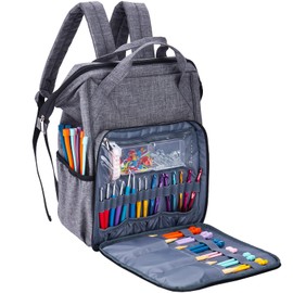 HOMEST Crochet Bag Organizer, Large Capacity Yarn Storage, Knitting Bag for Carrying Projects, Crochet Hooks, Suppliers, Needles and Accessories, Grey