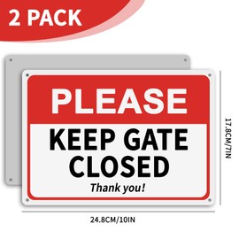 2 Pack Please Keep Gate Closed Sign, 10"x 7" Aluminum Reflective Sign, UV Protected Weatherproof Rustproof Easy Mounting Fade Resistant Warning Sign for Front Door, Yard, Farmhouse and Industrial