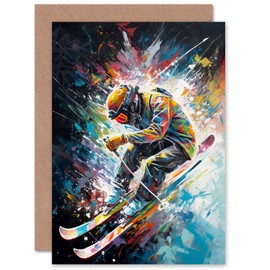 Artery8 Skier Skiing Winter Sport for Him or Her Man Woman Birthday Thank You Congratulations Blank Art Greeting Card