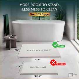 Extra Large Stone Bath Mat - (31.5” x 19.7”) - Absorbent Diatomaceous Earth Stone Bath Mat Large - Non-Slip Diatomite Bathmat - Easy Clean and Quick Drying - Long Instant Dry Bathmat - Gray Beige XL