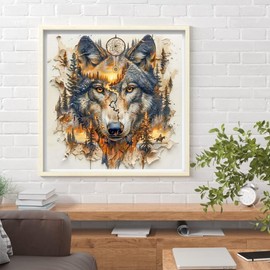 croshom Wolf Diamond Art Kits for Adults, 5D Diamond Painting Kits for Adults Beginners, DIY Round Gem Arts Full Drill Diamond Art Dots Painting, Adult Crafts Kits for Gifts Home Wall Decor 14” x 14”