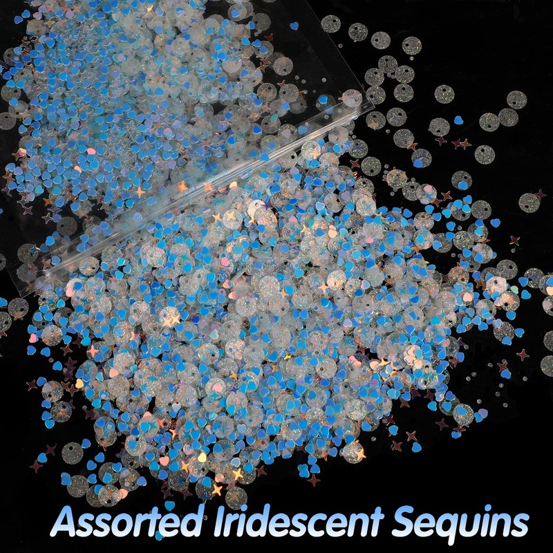 KIMOBER 50 Gram Mixed Craft Sequins and Spangles,Iridescent Blue Assorted