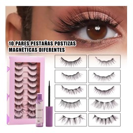 10 Para Kit Extensiones De Pestañas Postizas Magnéticas 3d