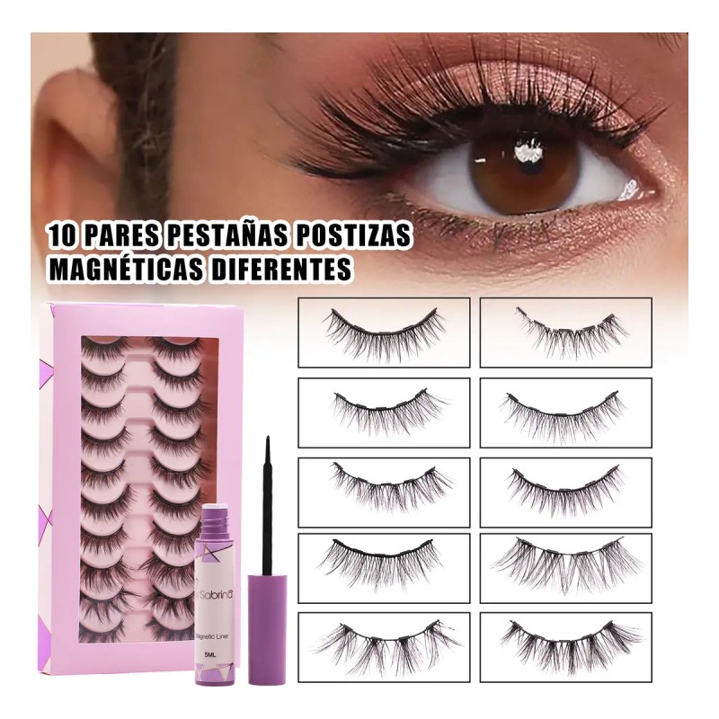 10 Para Kit Extensiones De Pestañas Postizas Magnéticas 3d