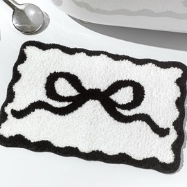 Tinideya Black Scalloped Bow Bathroom Mat 20" x 32" Non Slip Coquette Bow Rug Cute Aesthetic Scallop Carpet Preppy Room Decor Microfiber Absorbent Bath Rug for Bathroom Bathtub Shower Bedroom