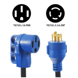 30 Amp to 50 Amp RV Adapter,Generator Plug 4 Prong 30 Amp Power to 50 Amp RV,NEMA L14-30P to 14-50R RV Electrical Cord Adapter,Plug Adapter Load Up to 30 Amp 250V 7500W 10/3 AWG 12 inch(4 Prong30M50F)