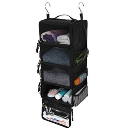 Surblue Travel Hanging Packing Cubes with 2 Hooks Hanging Shelves for Luggage Organizers Portable Compression 4 Shelf Closet Carry-on Suitcases Organizers, Small, Black