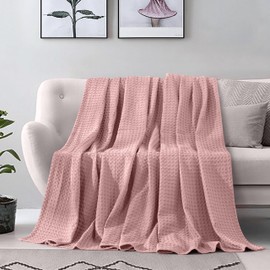 Elegant Comfort Premium 100% Cotton Waffle Blanket - Lightweight Breathable Waffle Weave Bed Blanket - Soft and Warm All Season Blanket for Couch, Sofa and Bed, Full Size 88x88 Inches, Dusty Rose