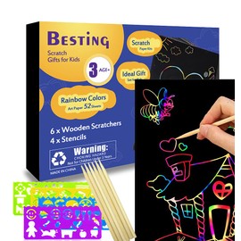 BESTING 52 Pcs Rainbow Scratch Paper Art Set 8.3" x 11.02" Black Scratch Off Big Size Art Book Crafts Kit Ideal for Kids DIY Party Favors Game Activities Birthday and Christmas Gifts (SP862)