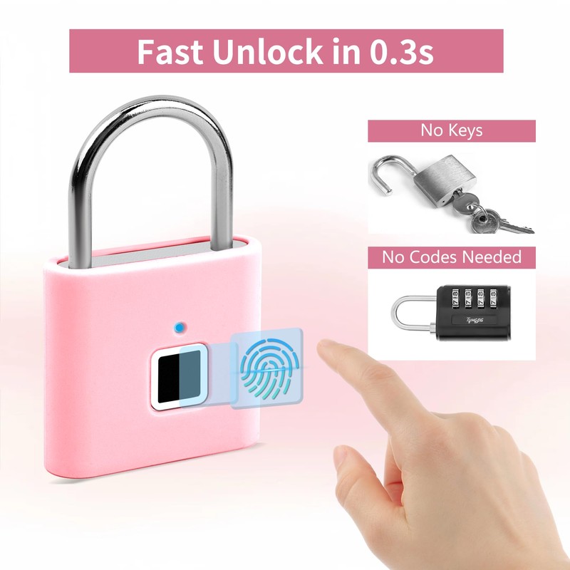 UMIKSMART Fingerprint Padlock, Keyless Biometric Smart Lock, USB Rechargeable &