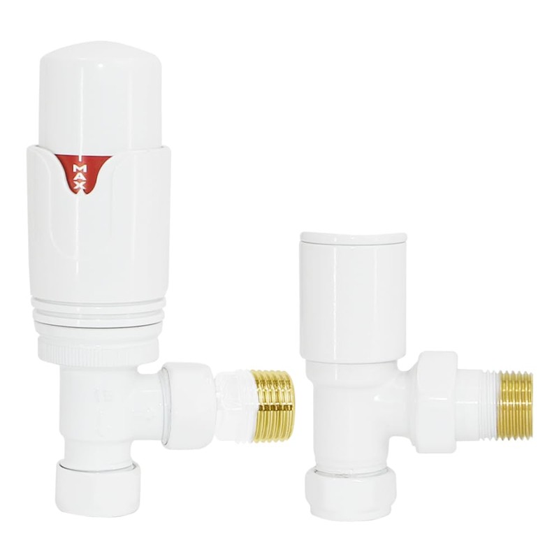 NRG Designer Radiator Valve Angled Thermostatic Valves White for Towel