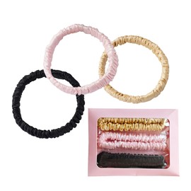 Hapforever 3PCS Silk Hair Ties for Women, 19 Momme 100% Mulberry Skinny Silk Scrunchies for Women Girls Sleep Tie Scrunchie No Damage for Natural, Curly, Thin or Thick Hair