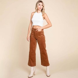 Corduroy Wide Leg High Rise Pants *Multiple Color Options* - Color: Cream, Size: Large 12-14