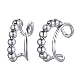 ChicSilver 925 Sterling Silver Ear Cuff Earrings for Women Chunky Beaded Ball Clip on Wrap Hoop Non Pierced Cartilage Earrings Hypoallergenic