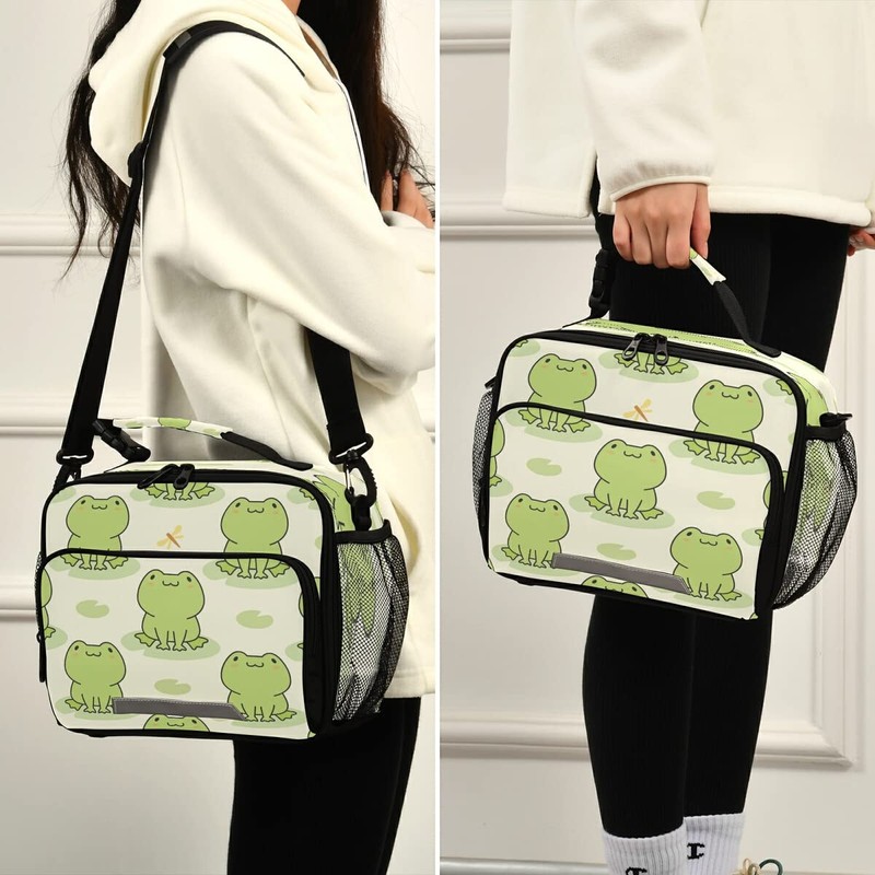 MNSRUU Unisex Cute Frog Insulated Lunch Bag, 11"x4.33"x 9.05", Keeps