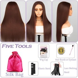 Chocolate Brown Wear and Go Glueless Wig Human Hair Pre Cut Brown 7x5 HD Lace Front Wigs for Women180% Density Pre Plucked with Baby Hair #4 Colored Straight Lace Wigs Human Hair 22 Inch
