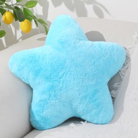 Mepherl Star Throw Pillow,Soft Star Shaped Pillow Decorative Throw Pillows for Bed Sofa Couch,Cute Star Shaped Throw Pillows with Faux Rabbit Fur for Home Decor(Blue,15.7")