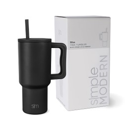 Simple Modern 30 oz Trek Tumbler with Handle and Straw Lid | Cup Holder Friendly Insulated Stainless Steel Travel Mug | Midnight Black