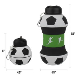 Maccabi Art Clip-On Collapsible 1 Liter, 34 oz. size BPA-Free Silicone Soccer Ball Large Water Bottle for Kids