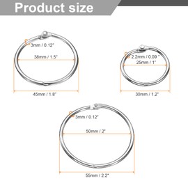 QUARKZMAN Pack of 60 Binder Rings 1/1.5/2 Inch Loose Leaf Binder Ring Metal Book Rings Colourful Loose Leaf Rings for Index Cards Key Ring Notebook Rings for Home Office Silver Tone