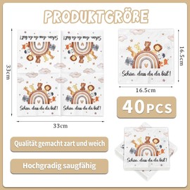 Children's Birthday Napkins, Pack of 40 Serviettes Schön Dass Du Da Bist, Birthday Napkins, Children's Party Napkins, Animal Motif, Birth Party Boys and Girls