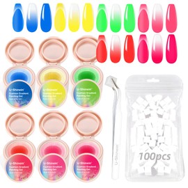 U-Shinein 6 Color Cushion Neon Gradient Nail Gel Kit,Bright Fluorescent Pat Painting Ombre Gel Non-Wipe Multi-Functional Nail Polish Set, Nail Art DIY Salon Home for Starter Long Lasting Soak Off UV