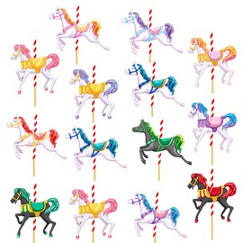 Carousel Horses Table Centerpieces Sticks 16pcs Carousel Birthday Party Decorations Carousel Horse Table Toppers for Horse Themed Birthday Party Baby Shower Supplies