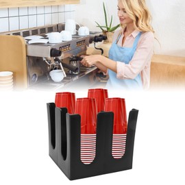 BORDSTRACT Square 4 Grids Upright Cup Dispenser, Plastic Coffee Milk Tea Paper Cup and Lid Storage Organizer for Bar Restaurant Offices Coffee Shops