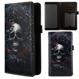 ANNAMISSI checkbook cover,Checkbook Cover for Duplicate Checks,RFID Checkbook Register Cute Wallet women Men Credit Card Holder, Rose Skull, Rfid Wallet