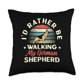 I'd Rather Be Walking My German Shepherd Dog Lover GSD Throw Pillow