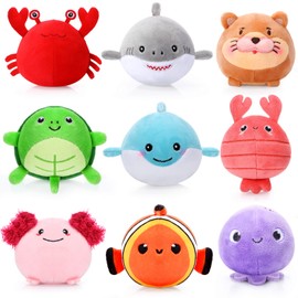 9 Pcs Mini Plush Sealife Stuffed Animals Bulk 3.15 Inch Cute Stuffed Ocean Animals Soft Colorful Sealife Plush for Kids Birthday Themed Party Baby Shower Decor Easter Eggs Stuffers Basket Fillers