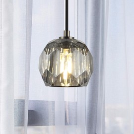 Kenolia Small Crystal Hanging Lights, Modern Black 1 Light Pendant Light Fixture, Small Raindrop Farmhouse Chandelier for Bedroom Dining Room Kitchen Island Entryway (Smoke Crystal - Dark Bronze)