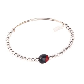Adjustable Sillver Minimal Dainty Handmade Bracelet for Women - Symbol Good Luck, Prosperity, Love & Happiness - w/Peruvian Huayruro Seed Beads (L:6.5"-7.5")
