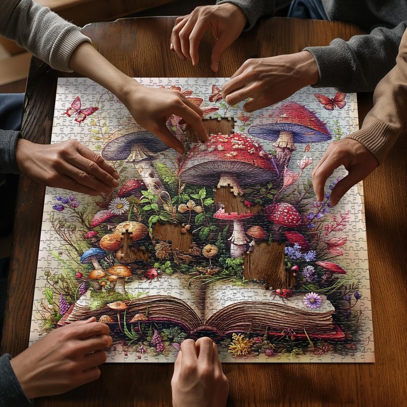 Mushroom Jigsaw Puzzle 1000 Pieces, Magic Book Plant Flower Puzzles